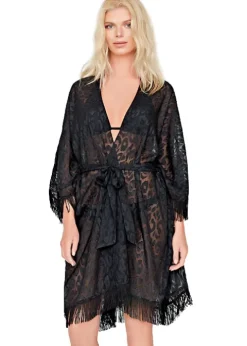 Gottex Jewel Box Black Diamond Open Kimono With Belt