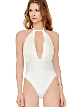 Gottex Pearl Goddess Deep Plunge Halter Swimsuit
