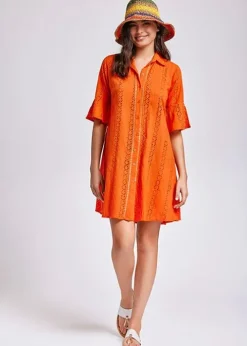 Iconique Romina Orange Sleeve Shirt Dress